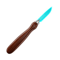 Fototapeta premium Sharp knife with wooden handle and bright blue blade on a white background,isolated on transparent background
