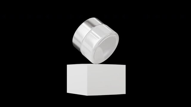 facial cream jar and box promo packaging mockup, 360&deg; rotating shot of beauty productvideo, no background, transparent alpha channel, 4K skincare packaging render