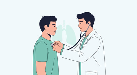 Obraz premium Doctor examining patient's chest with stethoscope, lung illustration background