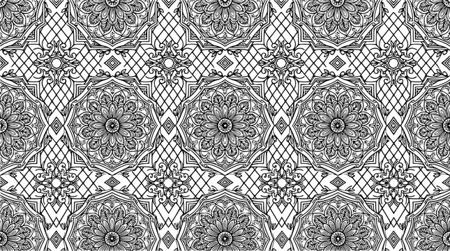 Elegant seamless geometric ornamental vector pattern with intricate decorative line art design