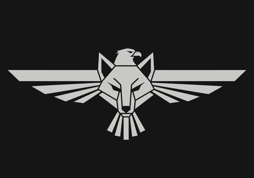 Geometric wolf and eagle logo on black background
