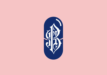 Gothic letter B monogram inside blue capsule shape © pikri