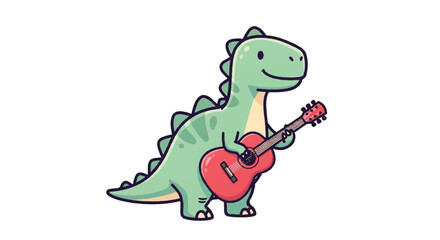 Fototapeta premium Cute cartoon dinosaur playing guitar illustration.