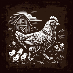 Fototapeta premium Hen with baby chicks