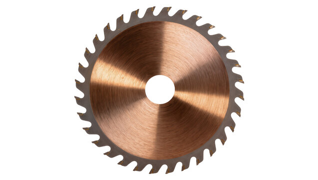 Circular saw blade with sharp teeth and metallic sheen, isolated on transparent background