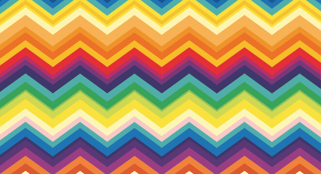 seamless rainbow stripe chevron pattern creating a vibrant zigzag background for modern graphic design and digital art.
