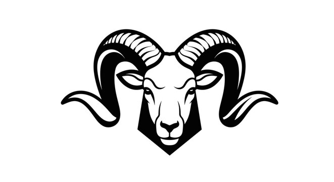 Black and white ram head illustration.
