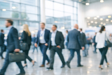 Fototapeta premium A crowd of professionals moving down a corridor in a modern building