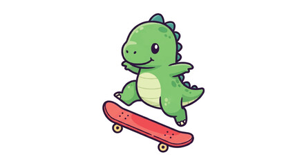Naklejka premium Cute Cartoon Dinosaur Riding a Skateboard.