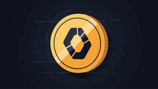 Digital cryptocurrency coin icon glowing on dark background with code lines