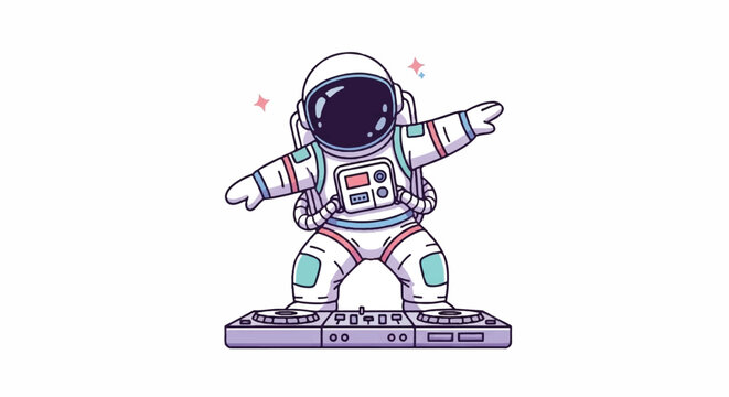 Astronaut DJ Dancing on Turntables in Space.