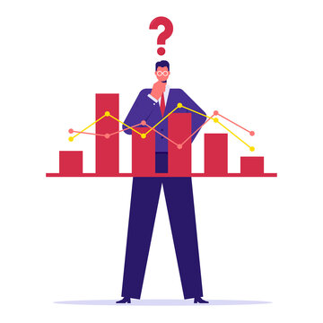 Investment losses or failures, stock market declines concept, businessmen look at the deteriorating earnings charts, decreasing investment profits or income
