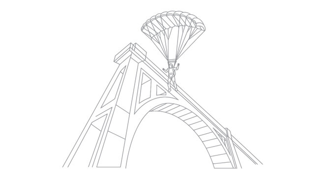 Skydiver jumps from bridge with parachute