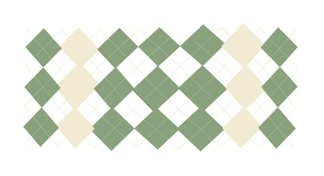 Classic Argyle pattern design in green and beige colors on a white background.