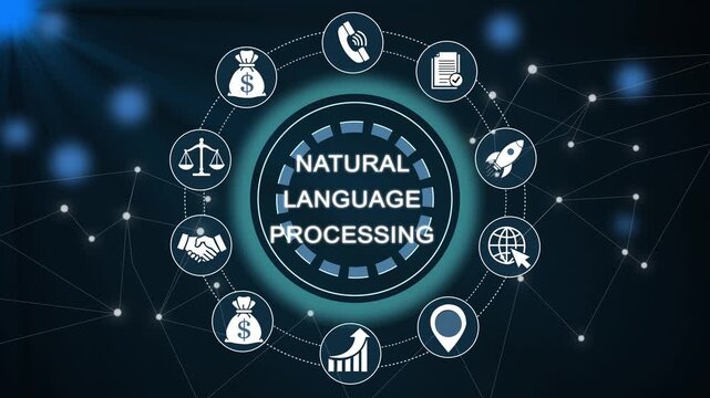 Natural language processing ai concept animation loop, neural networks, machine learning, data analysis visualization
