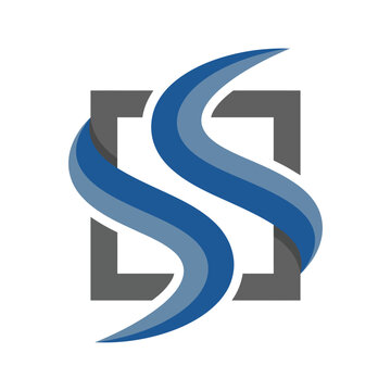 This logo features smooth flowing blue elements integrated into a gray rectangular background, suitable for modern branding and professional businesses.