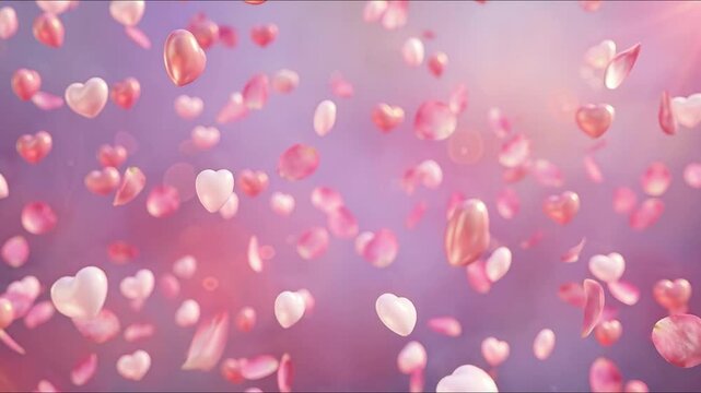 Beautiful Pink Hearts and Petals Falling Background Animation.