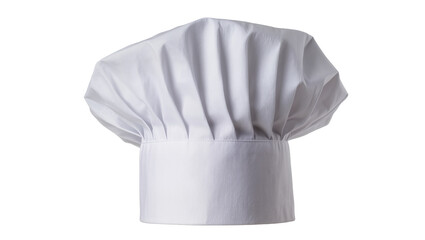 White pleated chef hat with fabric band, isolated on transparent background