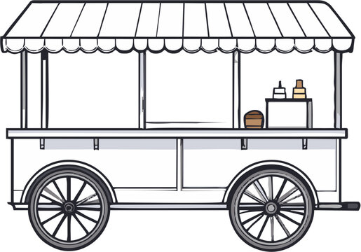 Traditional Street Food Cart Vendor Wagon, Asian Market Stall Illustration, Flat Vector Illustration