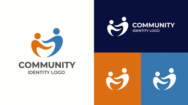 This vibrant community identity logo features happy abstract figures in stylish colors, symbolizing unity, support, and collaboration among people in a modern style.