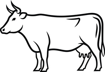 Fototapeta premium Simple line drawing of a cow standing in profile