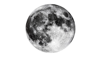 Detailed full moon surface with craters and maria, isolated on transparent background © Maria