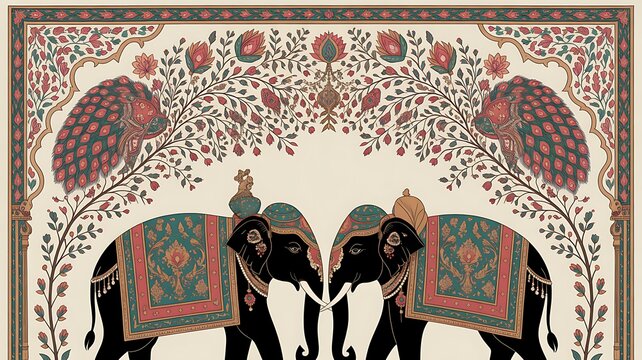 Mughal Pichwai elephant, Ethnic wallpaper
