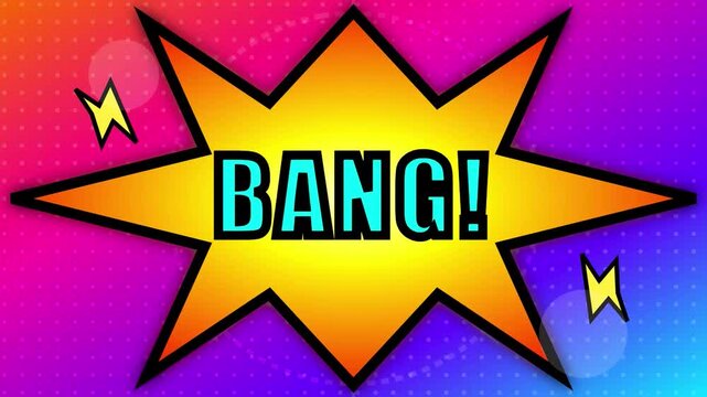 Comic book style bang speech bubble with colorful background