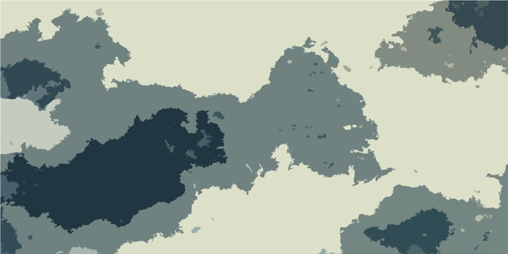 Vector Abstract camouflage pattern design with various shades of gray, resembling terrain texture or military textile with organic shapes.
