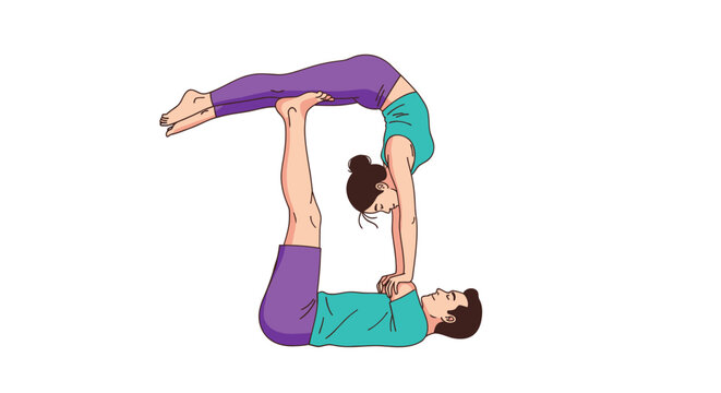 Couple practicing acro yoga in a creative pose.