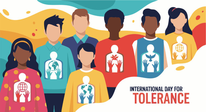 Diverse people group tolerance awareness colorful illustration for International Day for Tolerance
