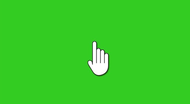 White pointing hand icon on bright green background for user interface design