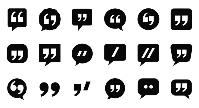 Quotation mark icons speech bubble shapes in black on white