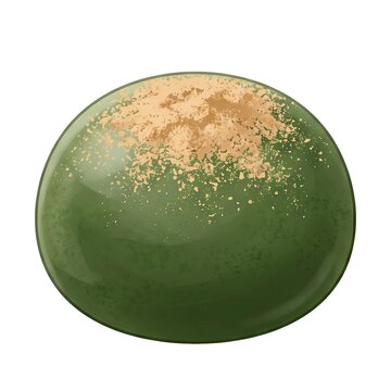 Illustration of a green kusa mochi topped with kinako soy flour isolated on a white background