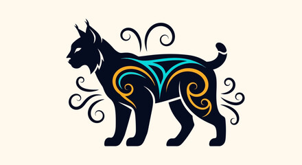 Fototapeta premium Stylized artistic lynx silhouette with intricate tribal ornamental patterns.
