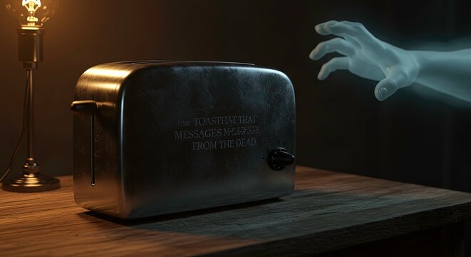 Ghostly hand reaching for toaster.
