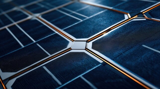 Solar panel macro texture with blue photovoltaic cells and grid lines