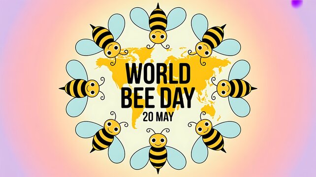 World bee day - bees and world map illustration with queen bee worker bee nature lover save the bees wildlife