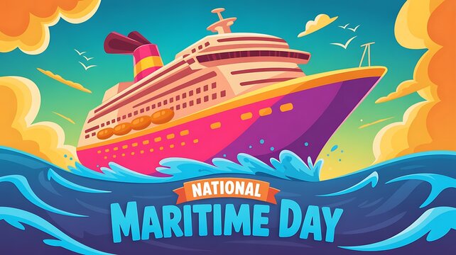 National maritime day celebrated with a large cruise ship sailing on the ocean waves maritime transport vacation