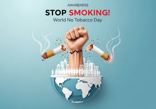 World No Tobacco Day: A Call to Quit: A bold illustration signifies a resolute stand against tobacco. With a powerful message.