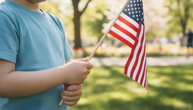 Child Holding American Flag on Memorial Day - Symbol of Patriotism and Remembrance