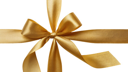 Fototapeta premium Golden satin ribbon tied in a bow, isolated on transparent background