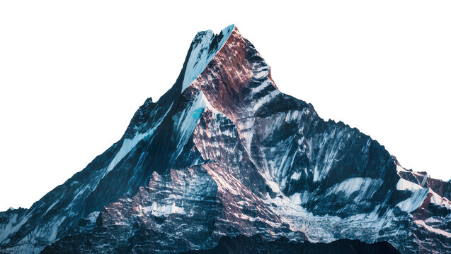Jagged snow-capped mountain peak with rocky texture, isolated on transparent background