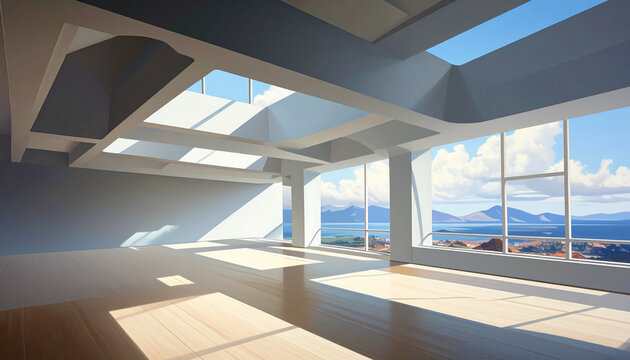 Modern interior with panoramic view