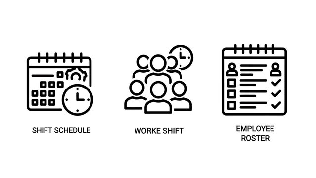Work shift schedule employee roster team management icons for business and human resources with corporate culture schedule employee management business calendar checklist planning organization