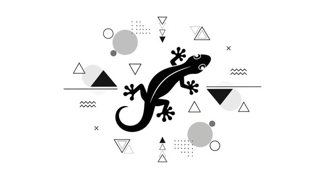 Minimalist black lizard silhouette icon with geometric shapes.