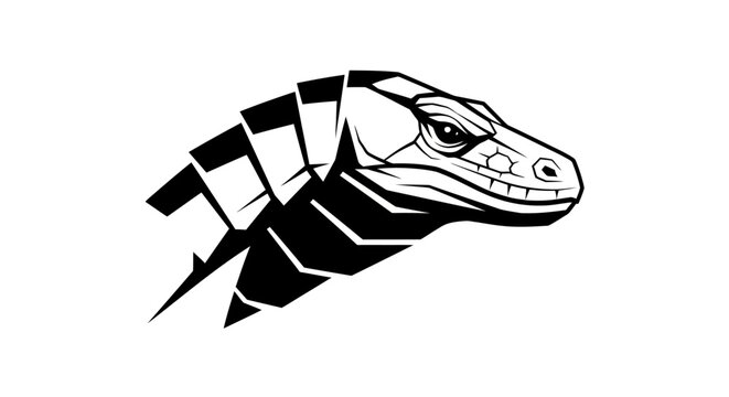 Black and white lizard head illustration.