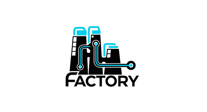 Industrial factory logo with circuits.