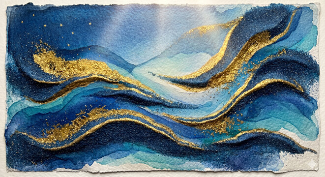 신비로운 딥 오션 블루 샌드아트 사구와 화려한 리치 골드 배경.
Mystical Deep Ocean Blue Sand Art Dunes with Luxurious Rich Gold Accents