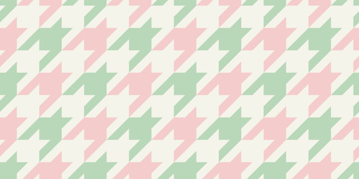 Preppy Houndstooth Seamless Pattern for Christmas, Pastel Pink and Green Classic Geometric Vector Background
